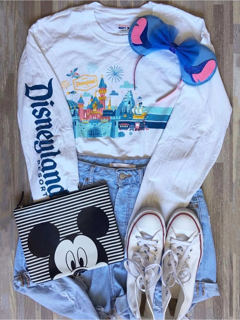 Disneyland Hanes Long Sleeve Crewneck Graphic Tee with Castle Deisgn
